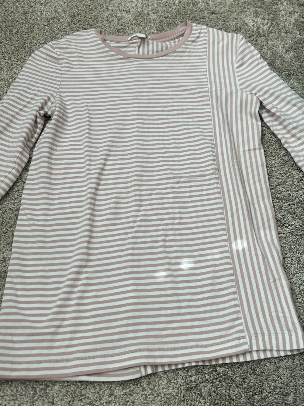 COS Long Sleeve Striped Tee in Light Pink & White